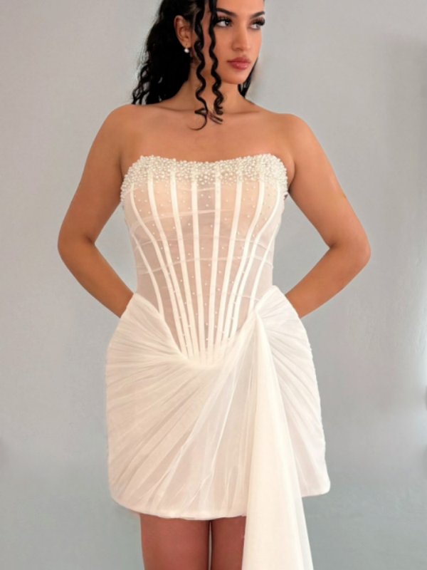 Spice Girl Pearl Backless Slim Hip Short Party Evening Dress