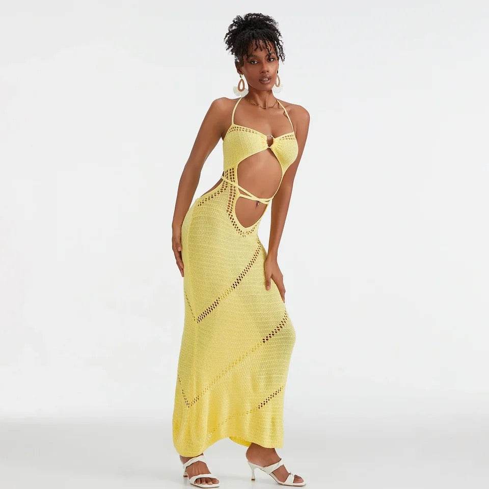 Cut Out Tie Halter Maxi Dress - REBECATHELABEL