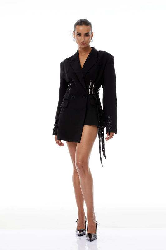 Black Belted Asymmetrical Blazer