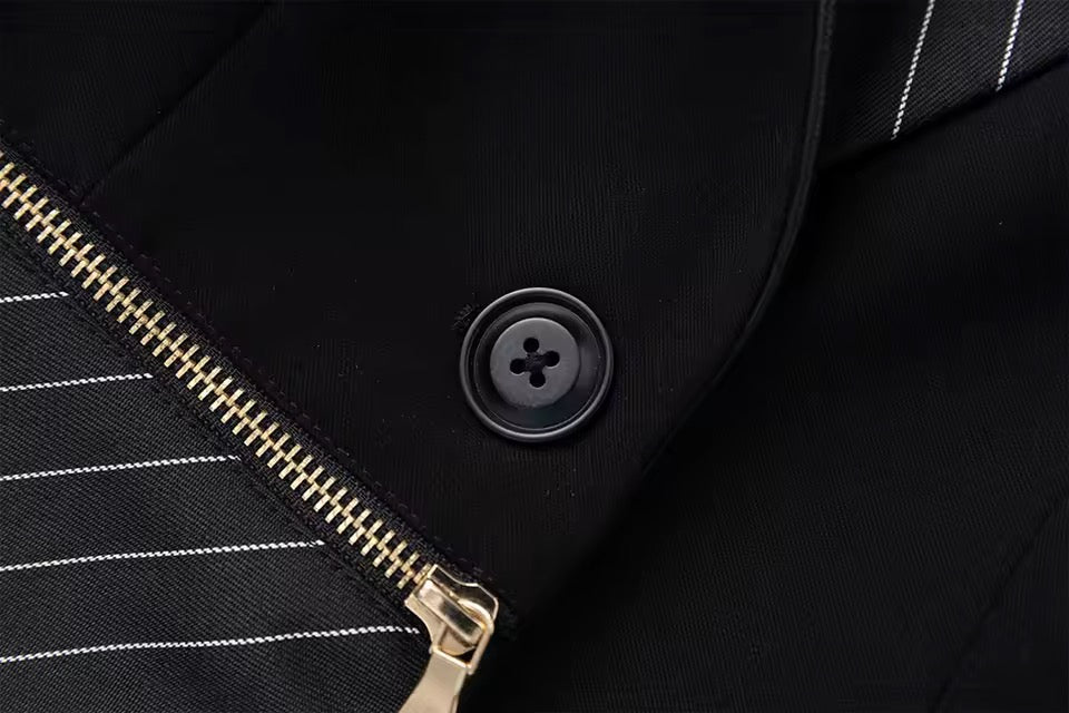 Striped Zipper Decoration Blazer