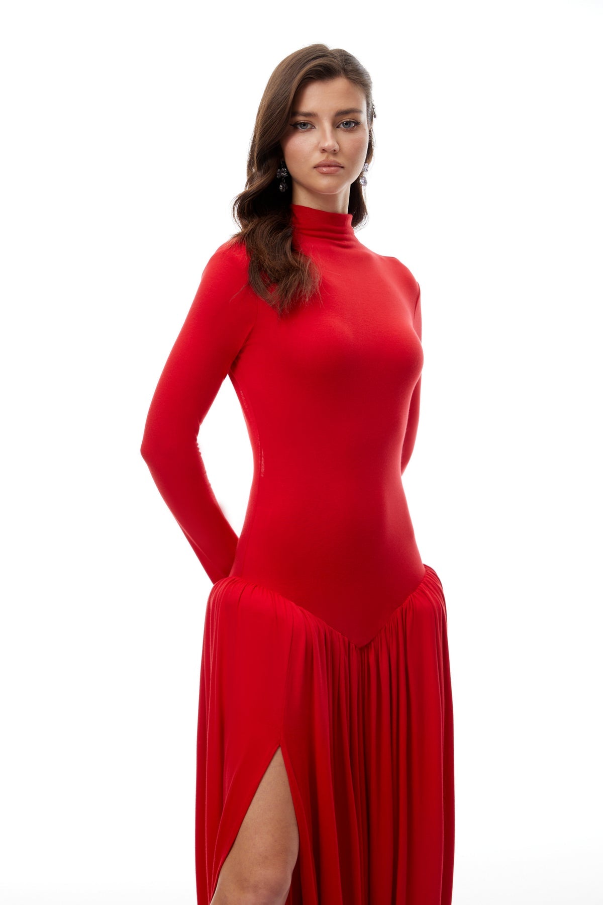 Red Open Back Asymmetrical Maxi Dress