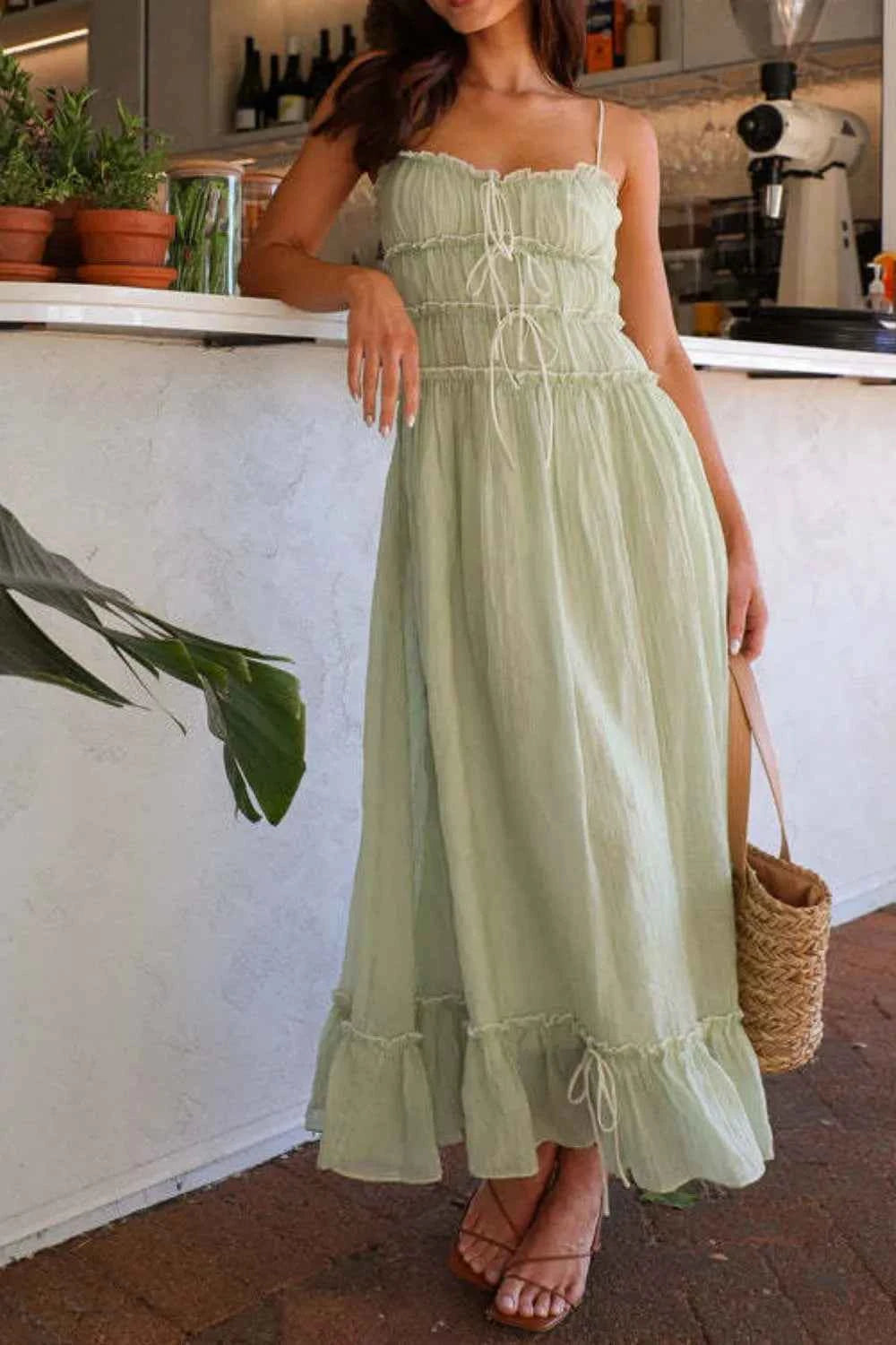 Ruffled Hem Frill Midi Cami Dress