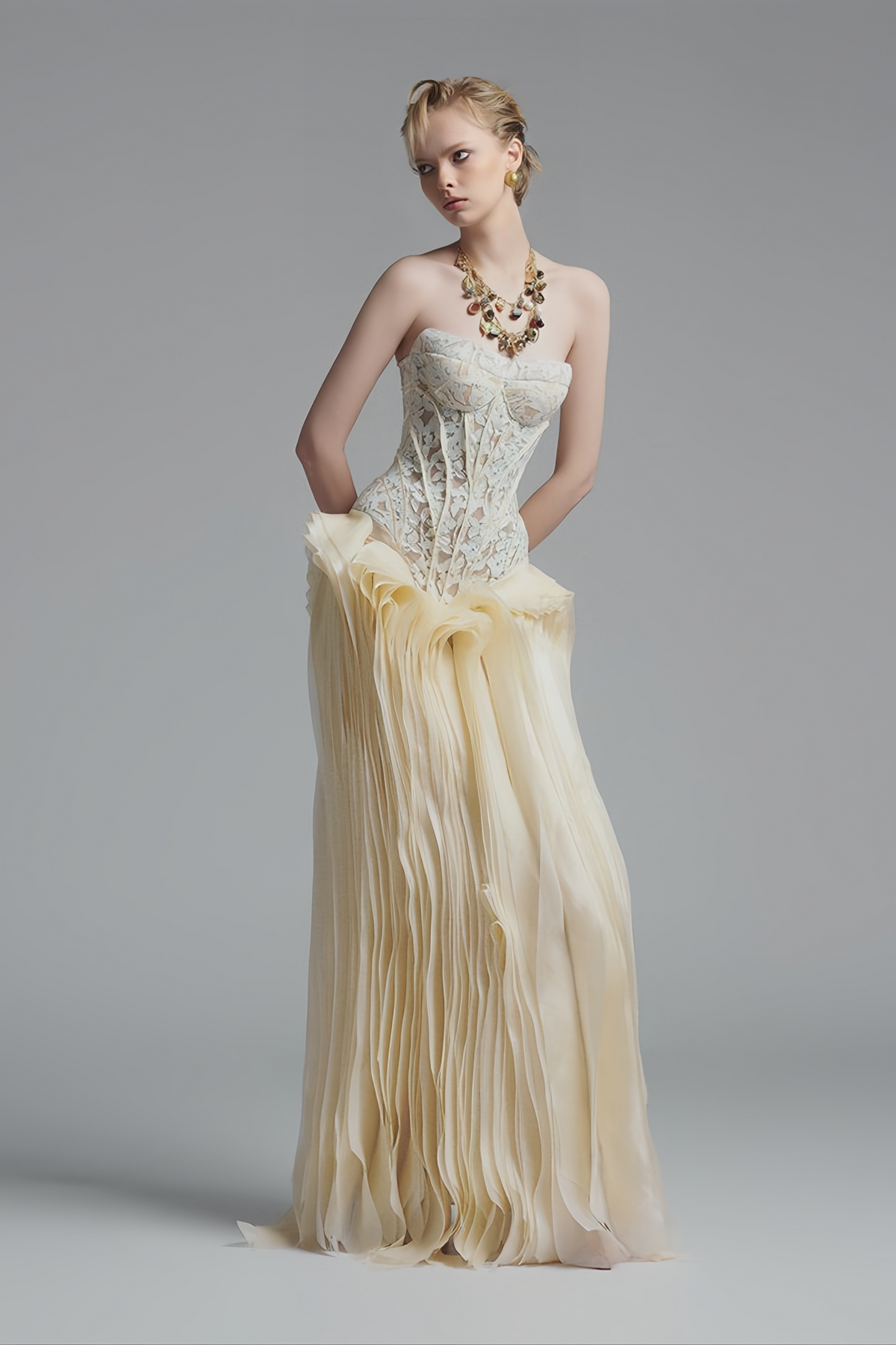 Neutrals Lace Layered Corset Maxi Dress