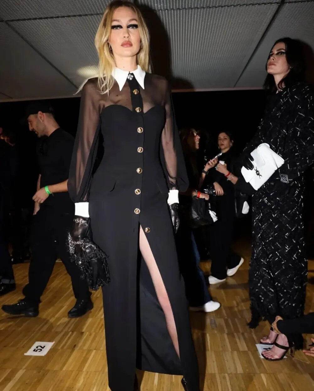 Lapel Bandage Dress Sexy Long Sleeve Button - REBECATHELABEL