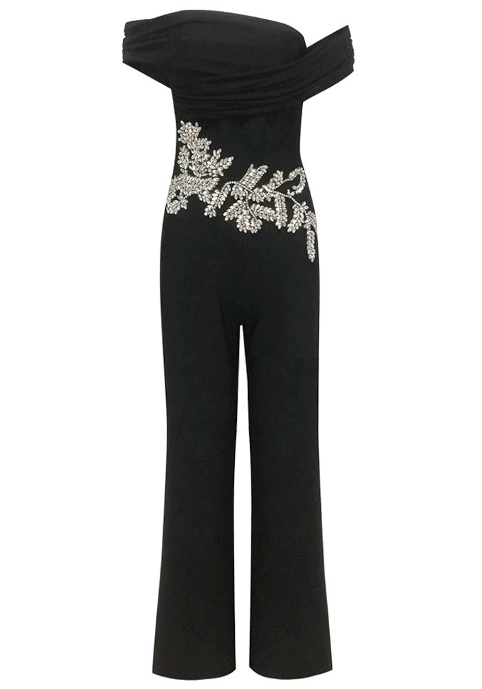Bardot Crystal Jumpsuit Black