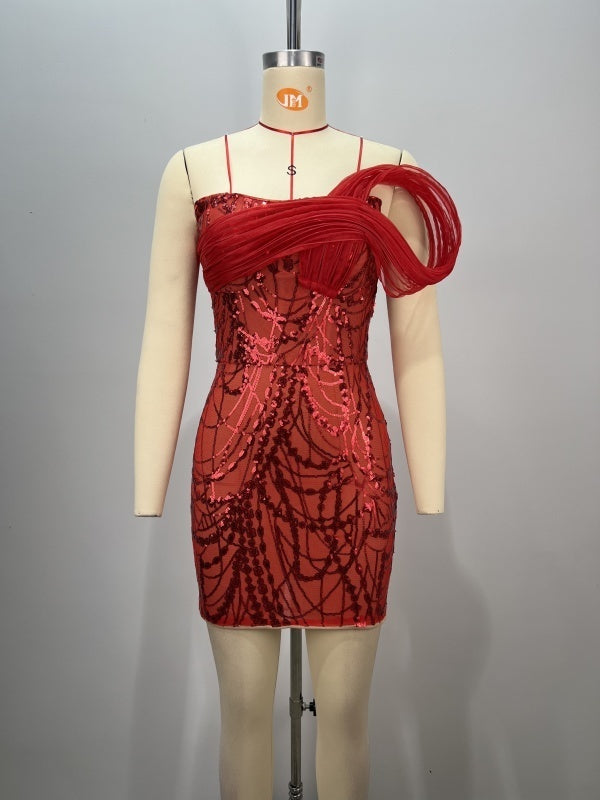 Chest Wrapped Sequins Slim Hip Skirt Dress