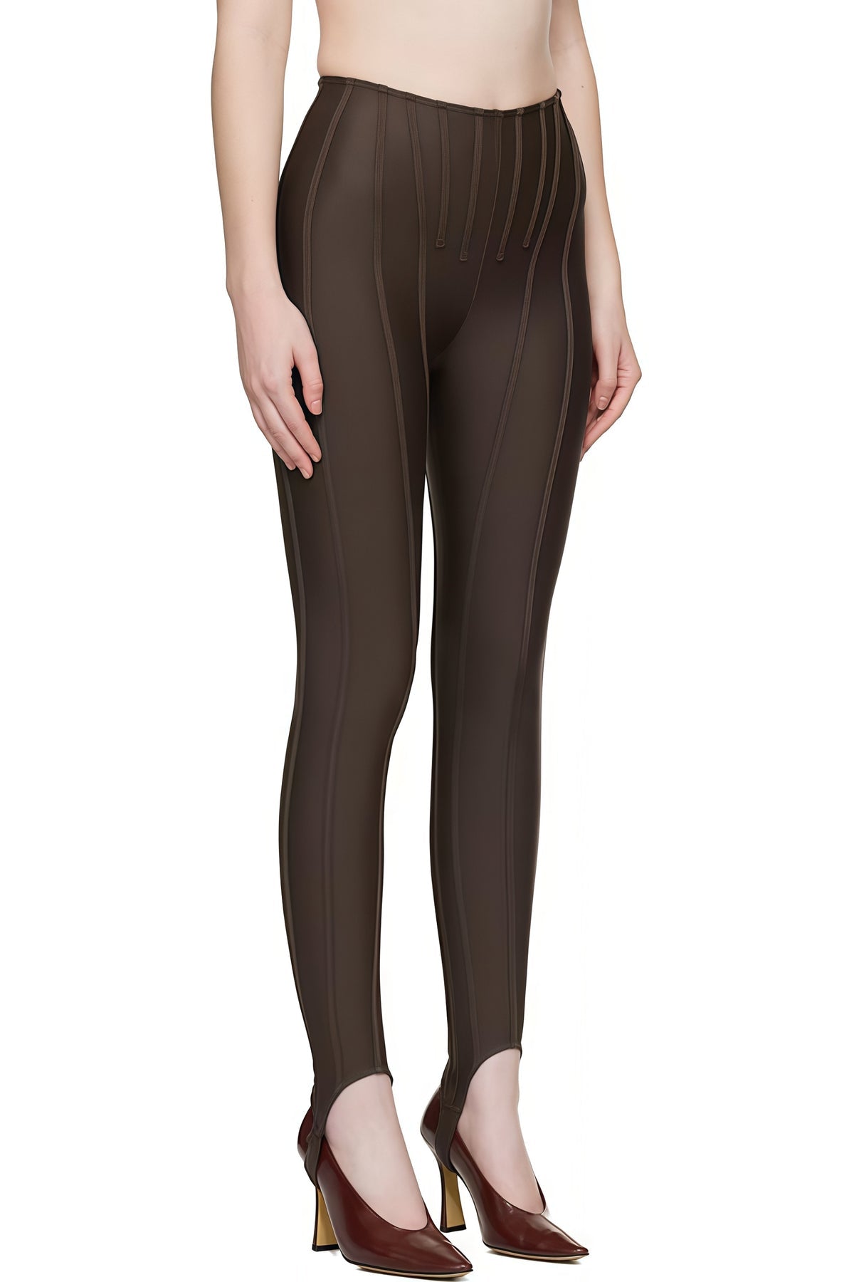 Brown Decorative Stitching Leggings