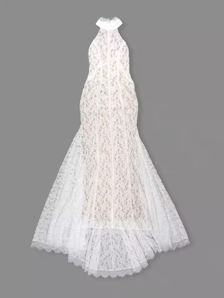 Backless lace-up Bridal Halter Sleeveless Gown dress