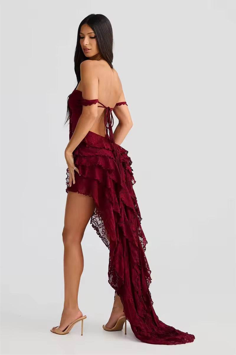 Lace Ruffle Sexy Maxi Dress - REBECATHELABEL