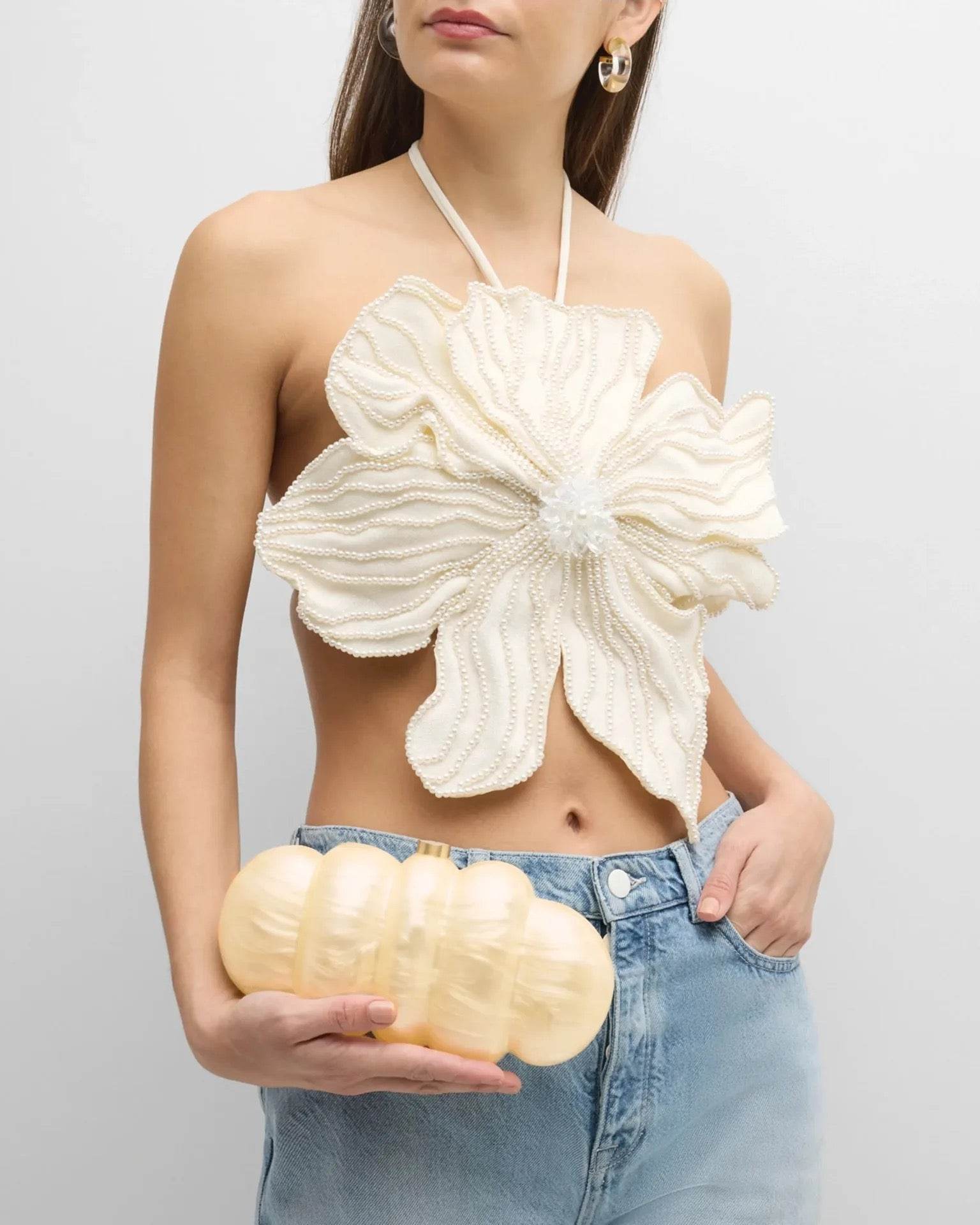 Handmade Beaded Flower Sexy Short Hanging Neck top - REBECATHELABEL