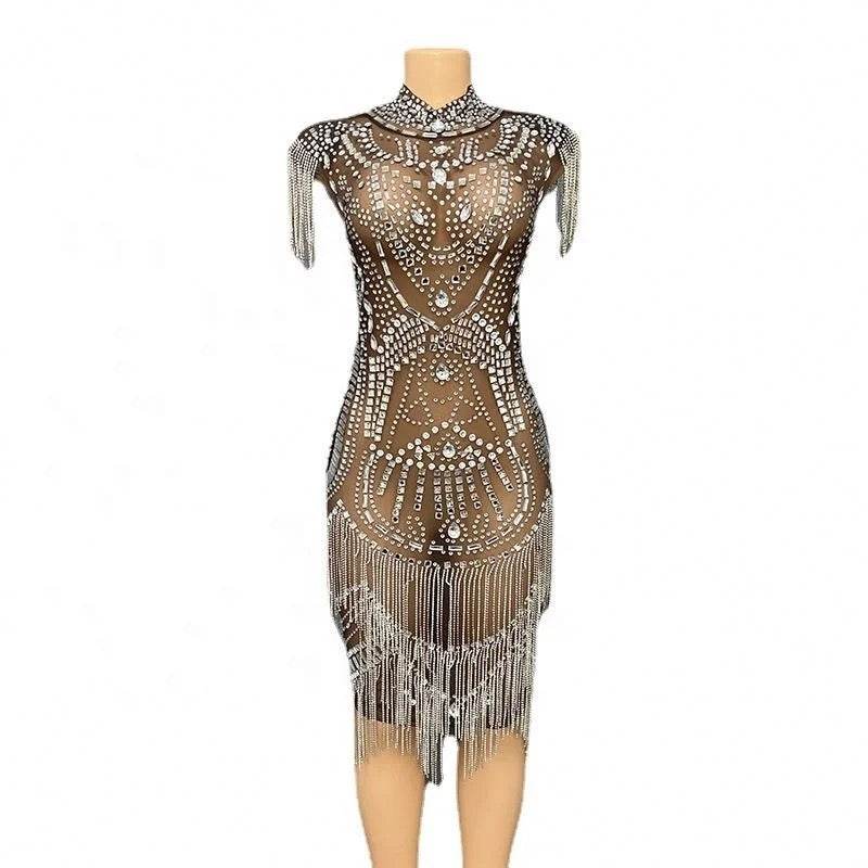 Embellished Fringe Mesh Dress - REBECATHELABEL