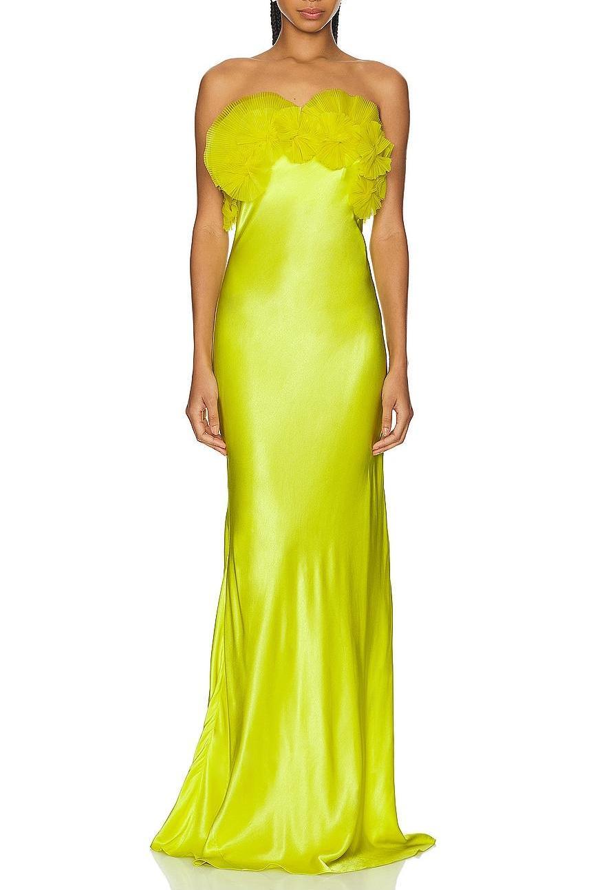 3D Flower Satin Off Shoulder Maxi Dress