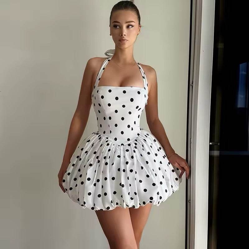 Halter Print Polka Dot Mini Dress - REBECATHELABEL