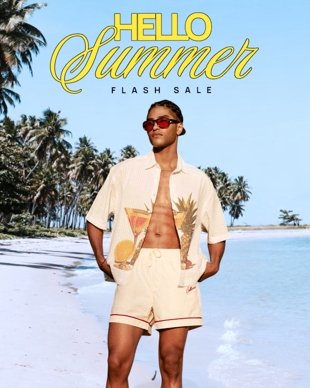 Men's Button Up Short Sleeve Shirt and Shorts Set