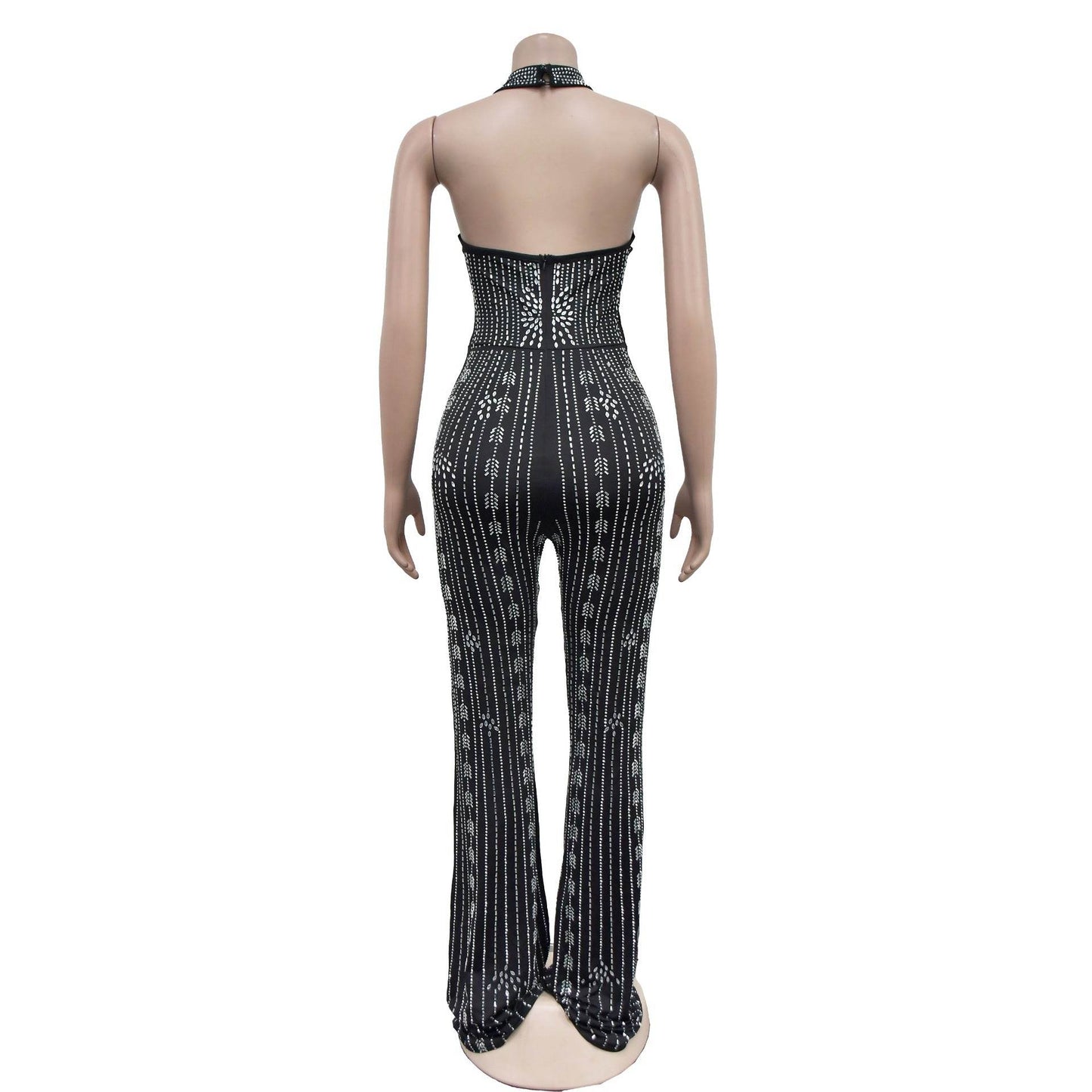Rhinestone Sleeveless Halter Trousers Jumpsuit - REBECATHELABEL
