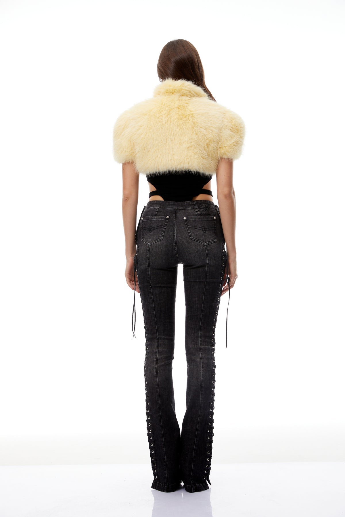 Yellow Faux Fur Buckle Up Shrug