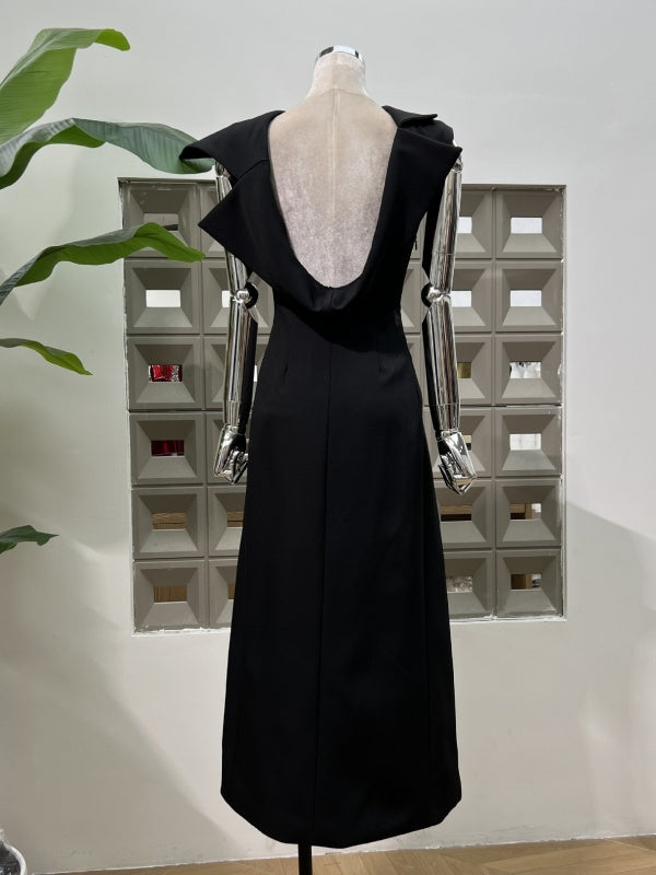 Long Dr with oulder awl Slit Waist Cinching dress