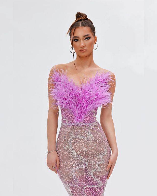 Oley maxi feather floor length dress - REBECATHELABEL