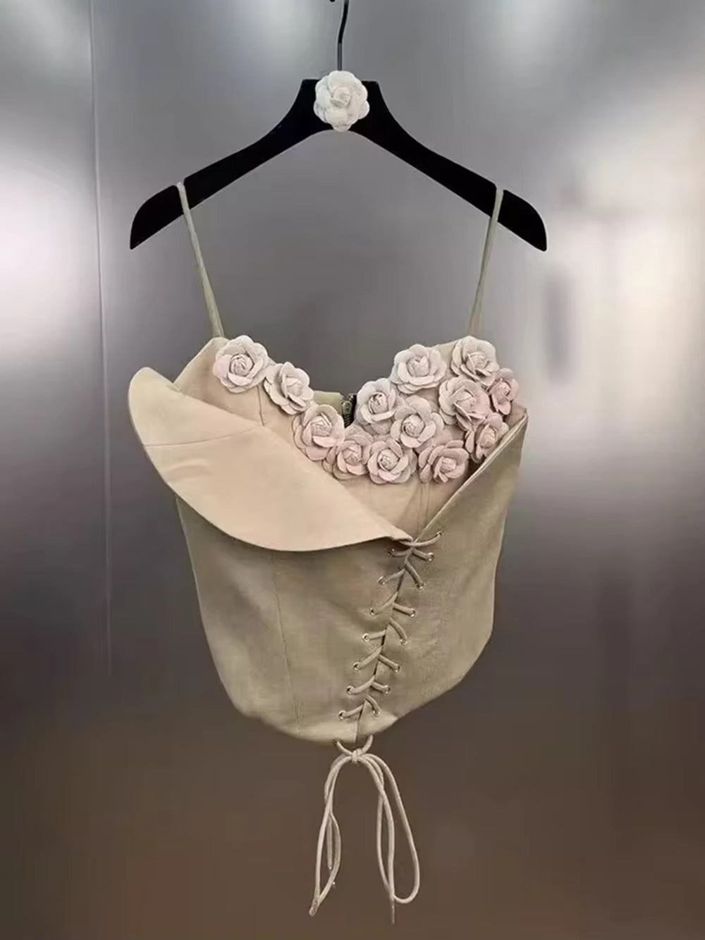 3D Flowers Spliced Appliques Slim Vests Top