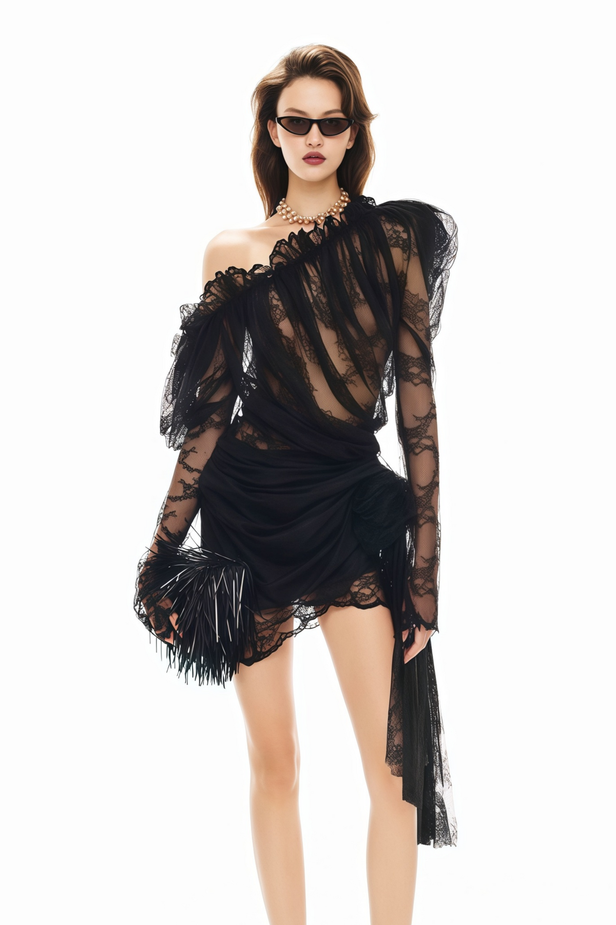 Black Semi-Sheer Floral Lace Mini Dress