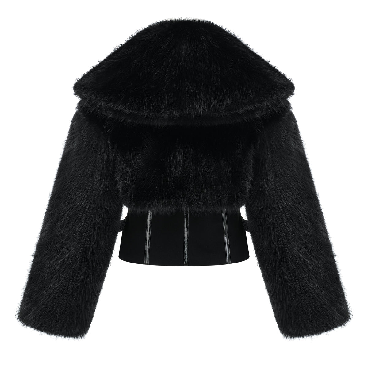 Black Faux-Fur Corset Panel Jacket