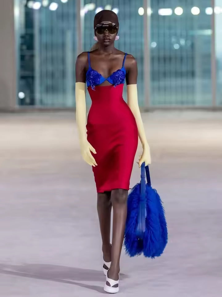 Corset Skirt Two Piece Set Sexy Beading Crop Top + Lace-Up Midi Slim Skirts Suits