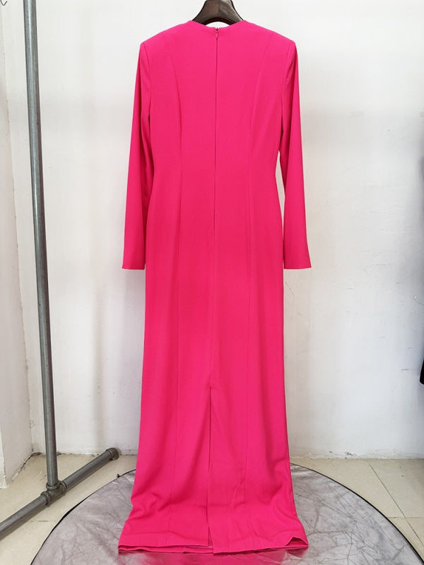 Crew Neck Elegant Evening Dress and Classic Long Sleeve dress