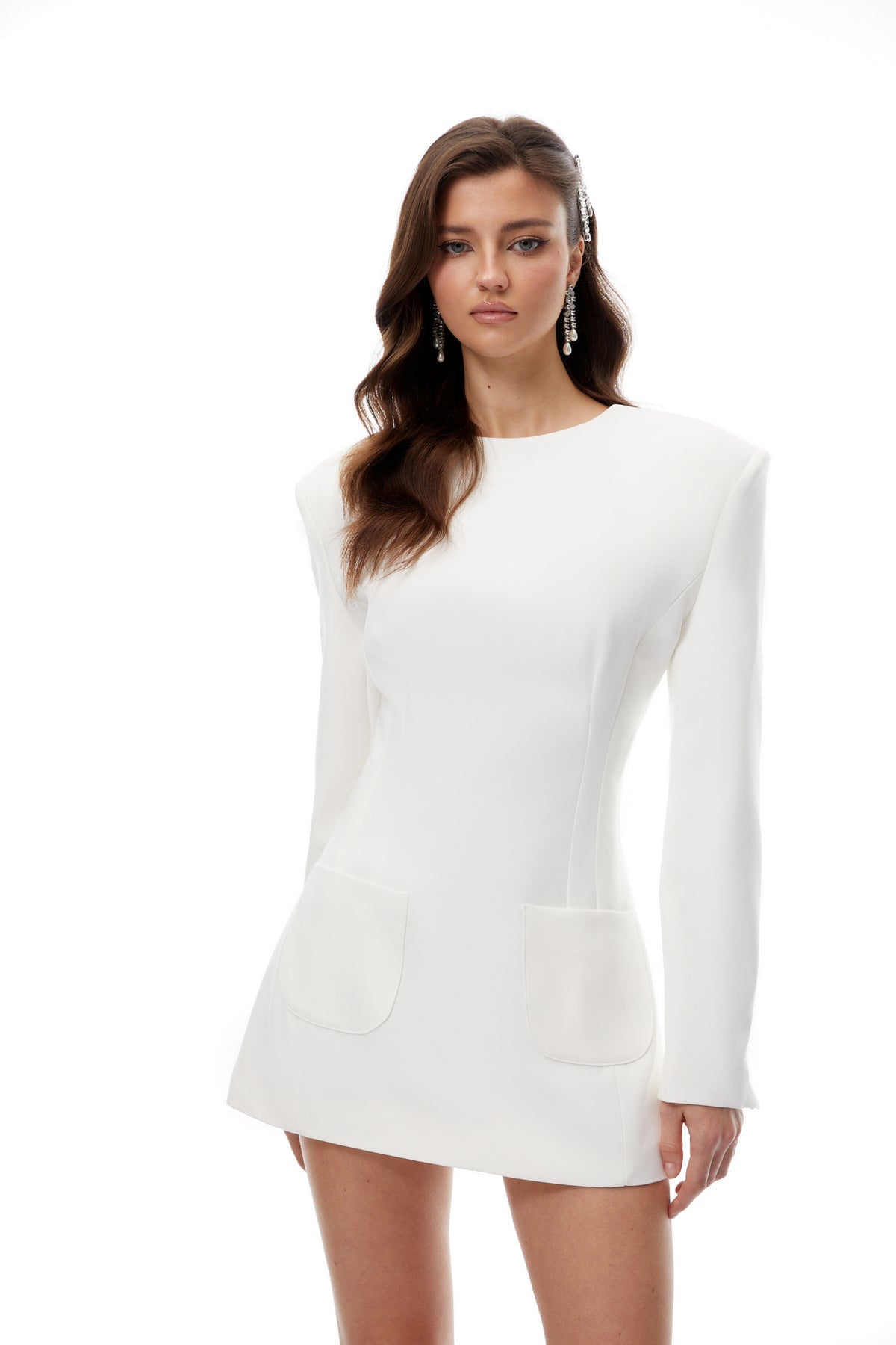 White Darted Structured Mini Dress