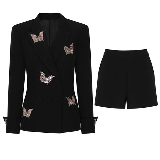Beading Sequined Butterfly Pattern blazer short set