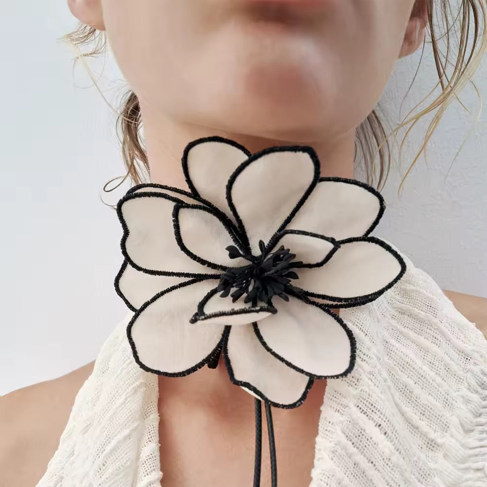 White Floral Cord Necklace,