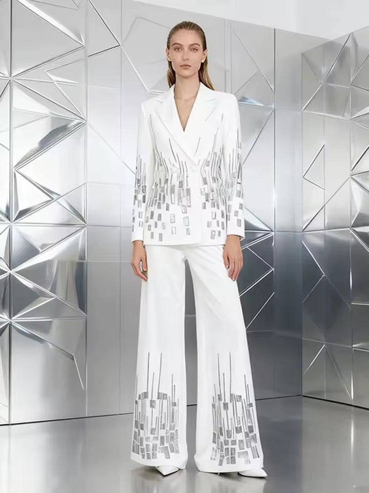 Double-Breasted Blazer & Wide-Leg Pants Set