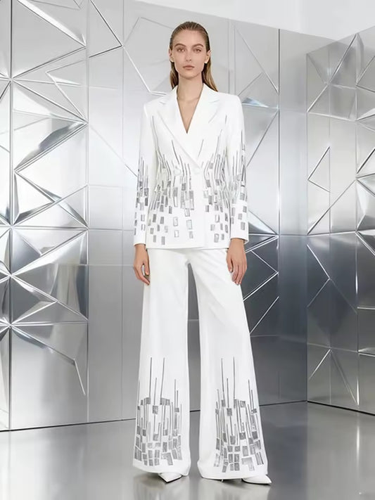 Double-Breasted Blazer & Wide-Leg Pants Set