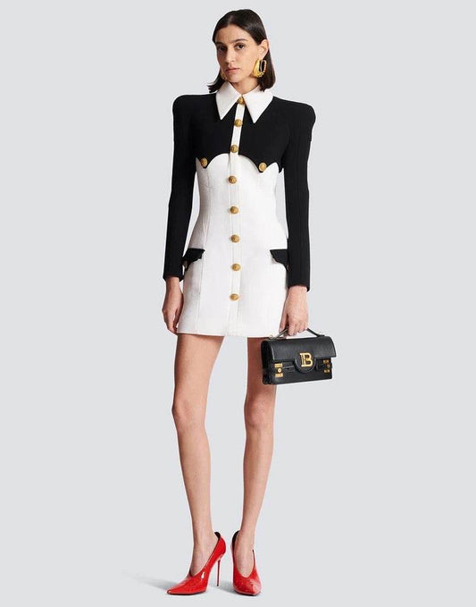 sleeved Button Mini Tight Bandage Dress - REBECATHELABEL