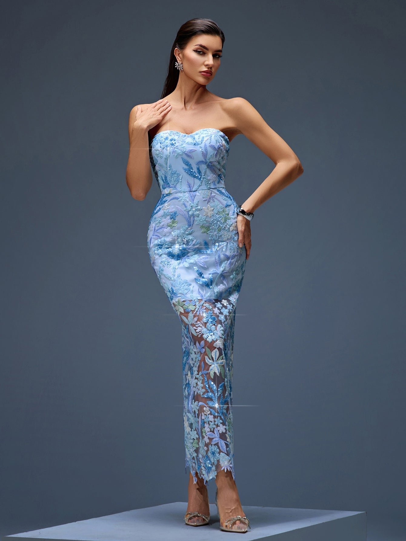 Dahlia Floral Sequin Bustier dress