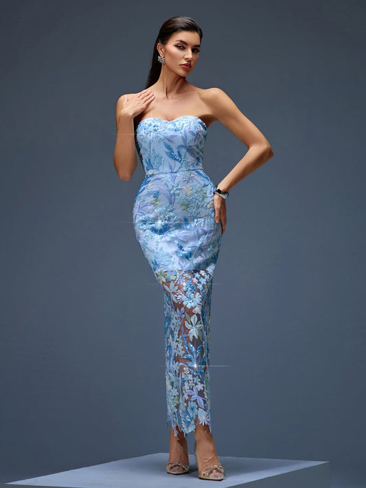 Dahlia Floral Sequin Bustier dress