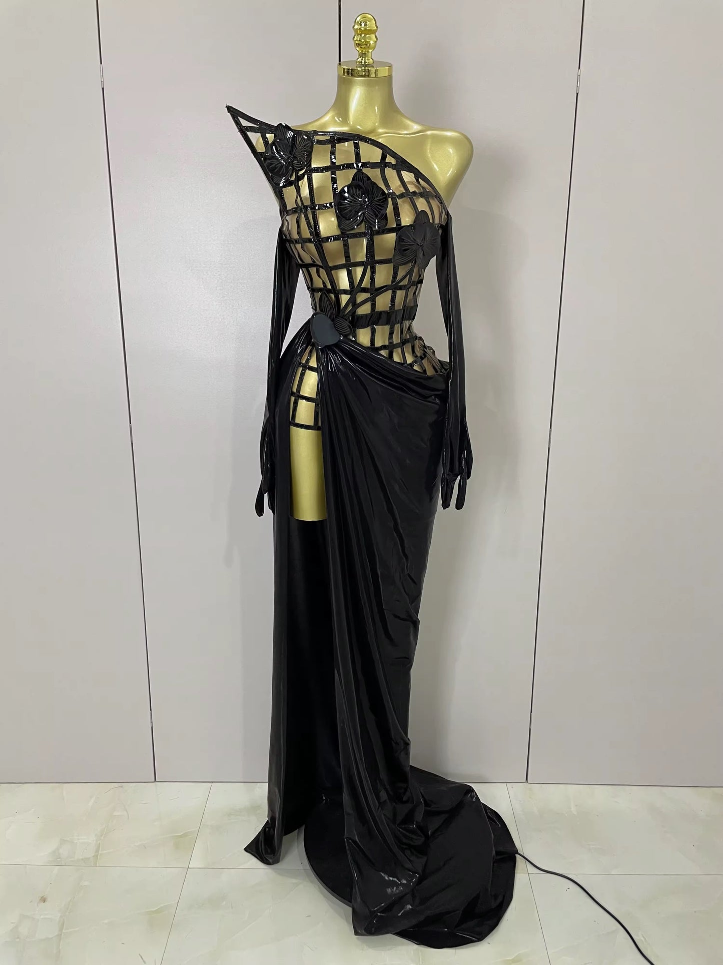 Mesh See Through Top Skirt Gloves Set