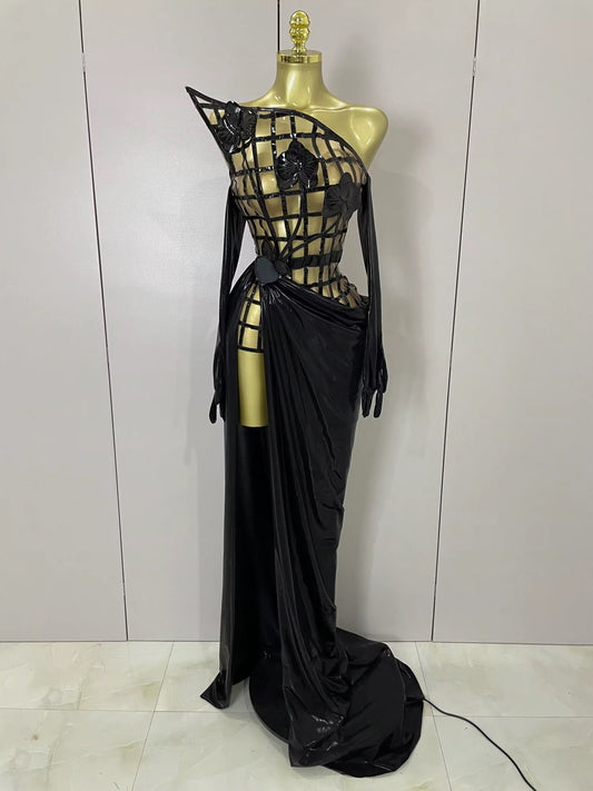 Mesh See Through Top Skirt Gloves Set