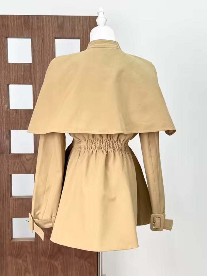 Spliced Bow Tie Cape Design Waist Tied Midi Trenchs