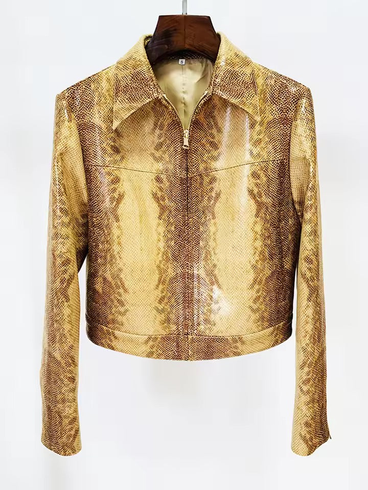 Snake Pattern Zipper Jacket Flare Pants Set