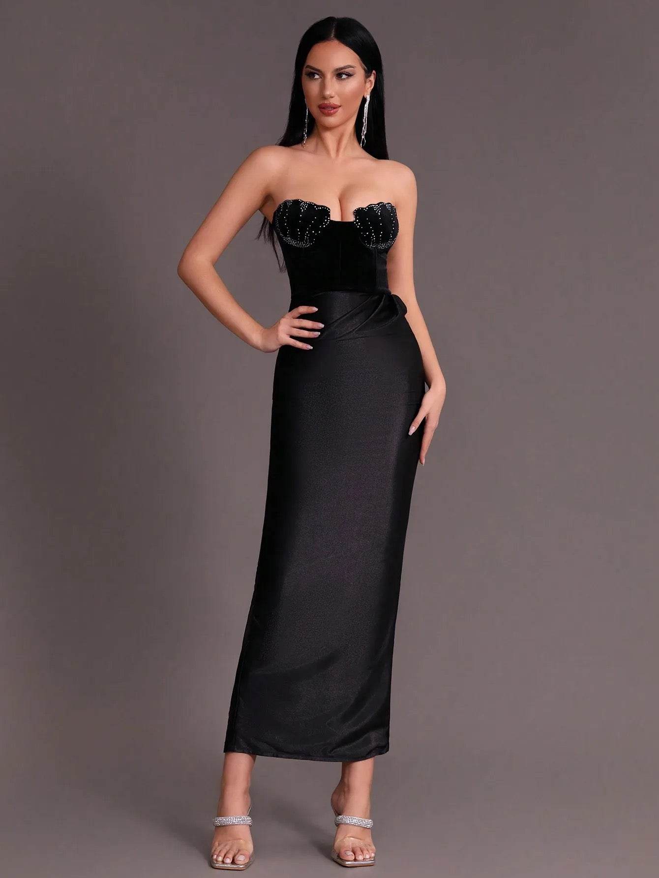 Black Ball Dress Sexy Strapless Diamond Tight dress - REBECATHELABEL