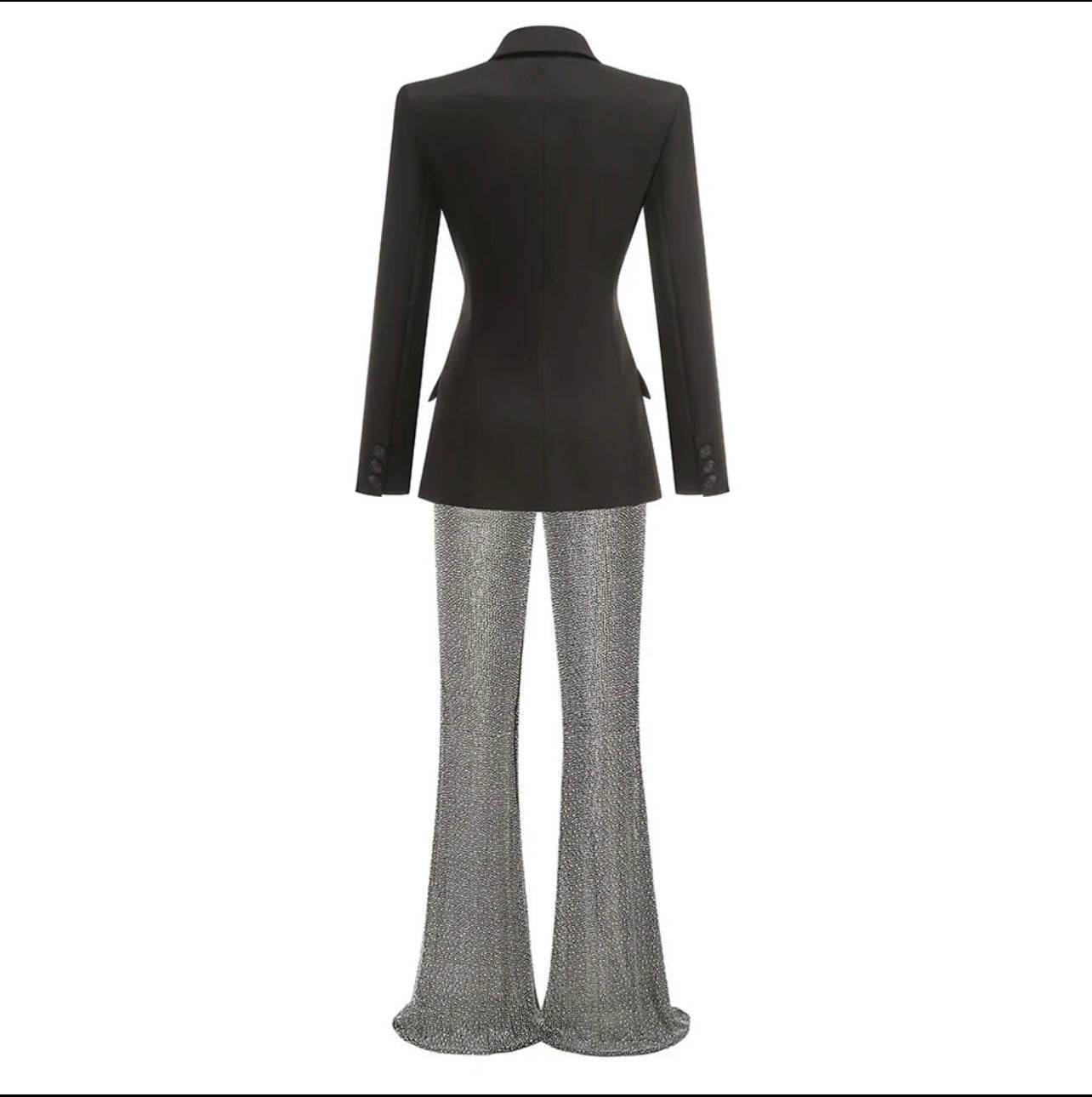 Two Piece diamond Long sleeved Double Button Suit Top set - REBECATHELABEL