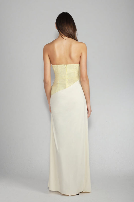 Yellow Lace Corset Bodice Maxi Dress