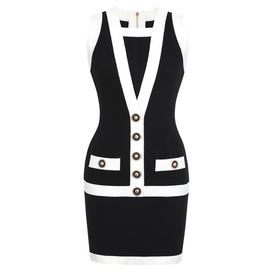 Sleeveless Button Elastic Short dress