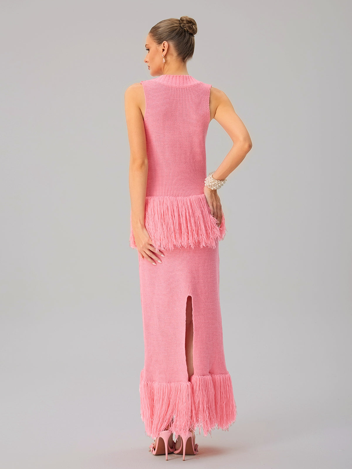 Sleeveless Fringe Knit Maxi Dress