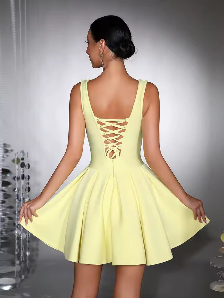 Pleated A-Line Short Dress