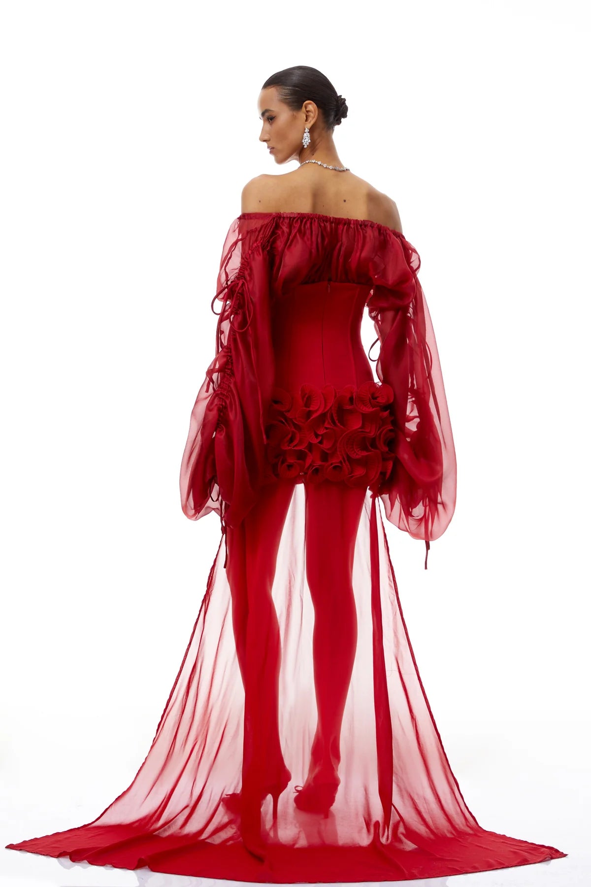 Red Train Ruffled Corset Mini Dress