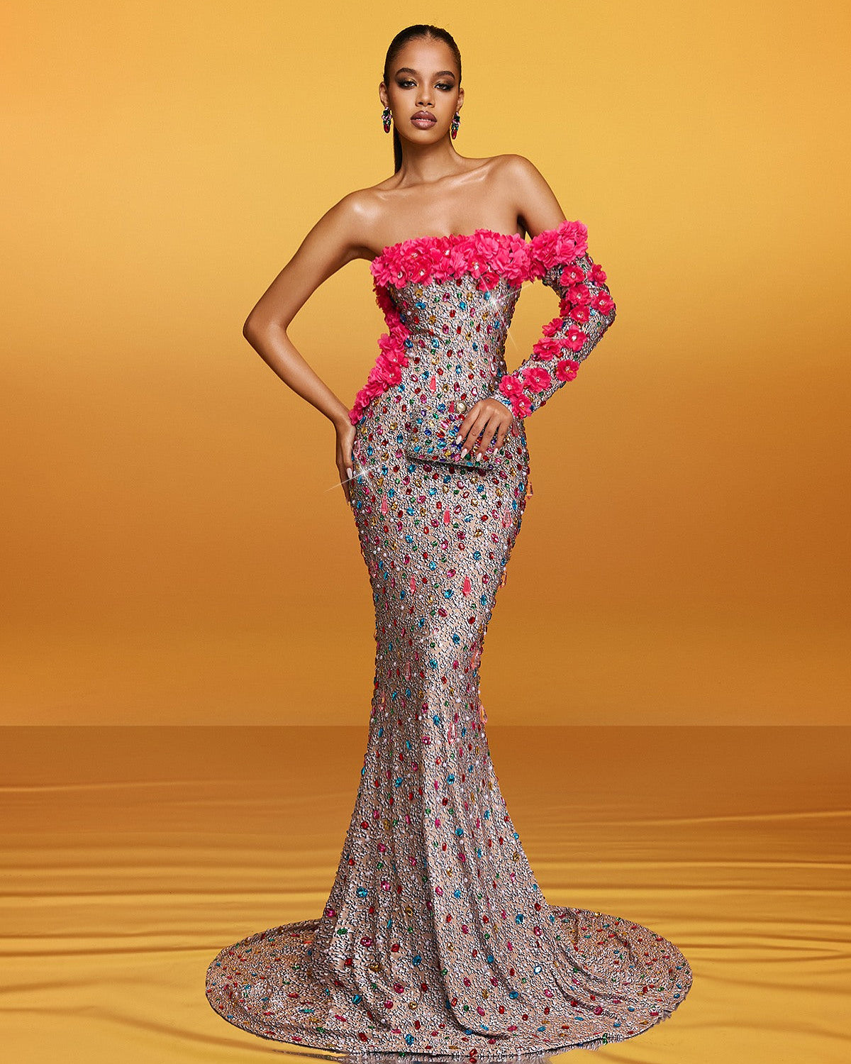 Sparkly Rhinestones Off-shoulder Dress