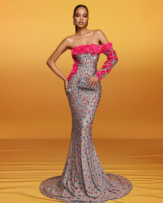 Sparkly Rhinestones Off-shoulder Dress