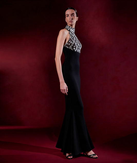 Crystal Diamonds Sequin Argyle Embellished Halter Neck Bare Shoulder dress