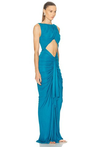 Deep V-neck Hollow Slim Pleated Navel Dress